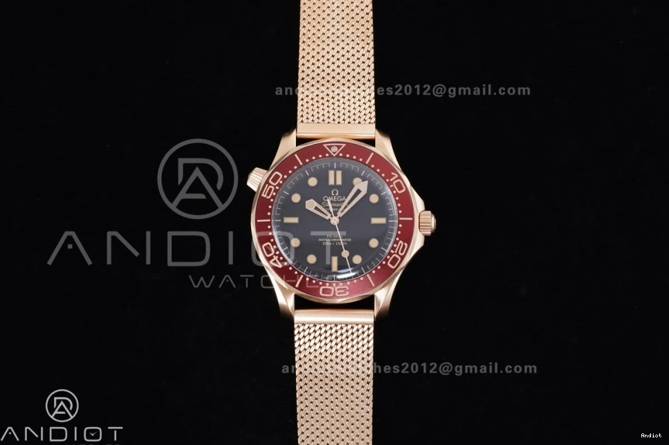 Best VSF Seamaster Mesh Dial Black A8806 Diver Bracelet 300M on Edition Gold Rose 1:1 1230